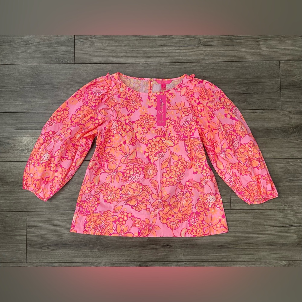 NWT Lilly Pulitzer Pink Barbara 3/4 Sleeve Top in Mandivilla Baby Size Large - Picture 2 of 12